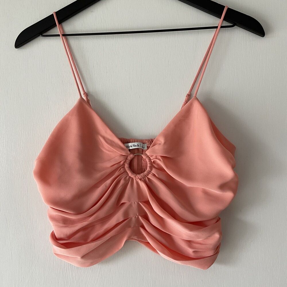 Abercrombie & Fitch Small Pink Crop Top Ruched Boho Coquette 90s Y2K